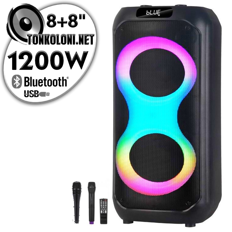 ПРЕНОСИМА 8"+8" Тонколона караоке JBR 8803 LUX с Bluetooth, Безжичен микрофон, USB, Радио, Цветомузика, Вграден акумулатор + Подарък професионален микрофон НОВО! Функция запис..