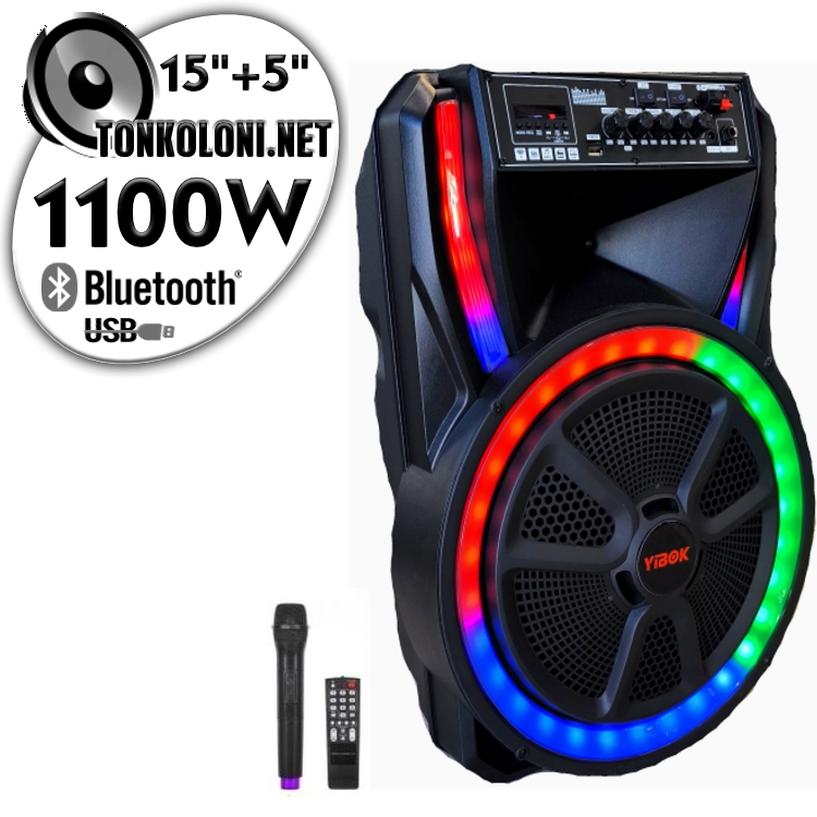 Преносима 15"+ 5" Тонколона Караоке Super Bass YMD10-15 LUX с Bluetooth, Безжичен микрофон, USB, Радио, Цветомузика, Вграден акумулатор