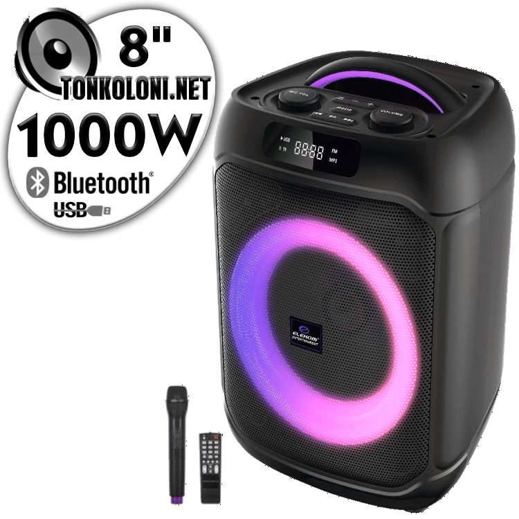 ПРЕНОСИМА 8" Тонколона караоке ЕК-808CX LUX с Bluetooth, Безжичен микрофон, USB, Радио, Цветомузика, Вграден акумулатор